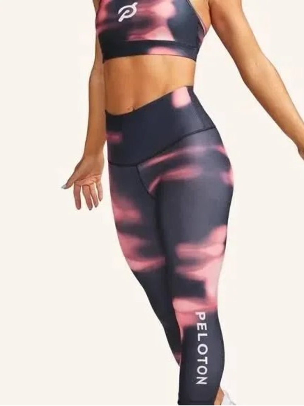 Peloton Black & Pink Cloud-Print High-Rise Leggings